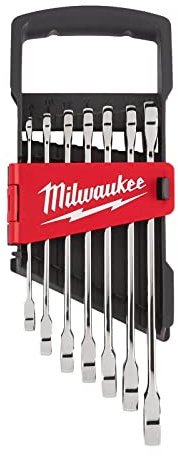 Milwaukee 932464993 Max Bite Ratcheting Metric Combination Spanner Set, 7 Piece, Red