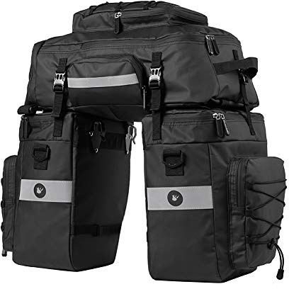 PELLOR 75L MTB Bike Waterproof 3 in 1 Rear Bicycle Bag Pannier Bags Bike Rack Bag with Rain Cover (Upgraded Black, 75L)