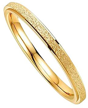 PAURO Damen Ring aus Edelstahl Gold 2Mm Stapelbar Ehering Sandblast Finish Größe 54