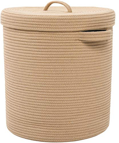 16 x 16 x 18 Extra Large Storage Basket with Lid, Cotton Rope Storage Baskets, Laundry Hamper, Cloth Bin, for Clothes Towels Blankets Pillows Storage in Living Room, Full Beige with Cover