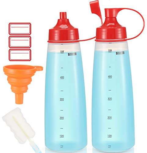 Condiment Squeeze Bottle for Sauces Wide Mouth, Plastic Squeeze Bottles for Condiments, Paint, Ketchup, Mustard, Oil, Resin, Baking, Cake Decorating, Cleaning, BPA Free-Food Grade (19 oz., 2, Count)