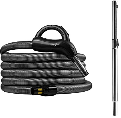 HouseVac Premium Saugschlauch für Zentralstaubsauger Länge 7.5m und Teleskoprohr|Passend Fast alle Zentralstaubsauger|Beide Schlauchenden drehen Sich um 360 Grad|mit EIN/AUS-Schalter|Clipbefestigung