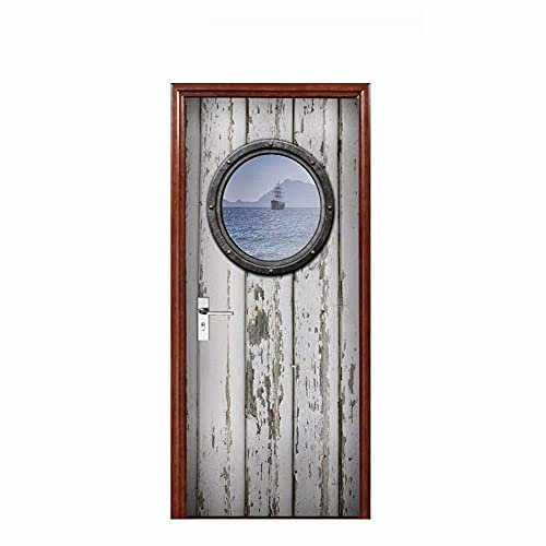 ASLKK 2pcs Sticker Porte, Cabane en Bois Autocollant Porte Affiche 3D Papier Peint Porte Trompe l'oeil pour Salon Chambre Décoration De La Maison Stickers Muraux Imperméable (95x215cm)