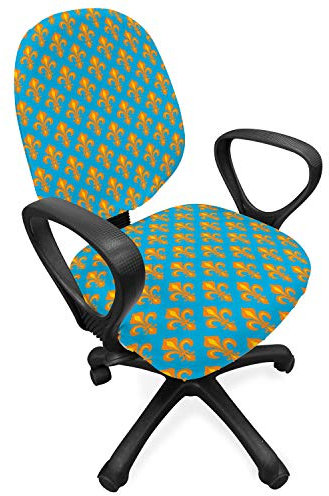 ABAKUHAUS Fleur De Lis Bürostuhl Schonbezug, Königliche heraldische Lilien, Dekorative Schutzhülle aus Stretchgewebe, Orange Sea Blue