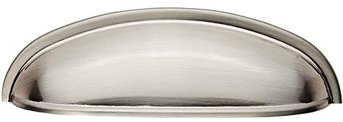 Shaker Cup Pull Handle - 124 x 35mm - 96mm Fixing Centres - Satin Nickel | Pull Handle for Lightweight Internal Cupboard Doors - Metal Cabinet Cup Pull Handle - Kitchen Drawers