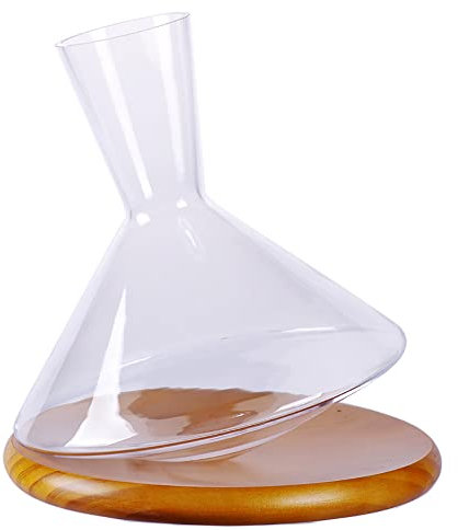 Wine Decanter,360° Rotating Wine Carafe with Wood Base ,1400 ML Lead-Free Glass Wine Aerator Set For Wine Lovers Gifts for Men (transparent)