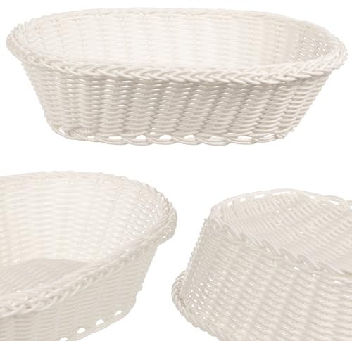 KADAX Cesto intrecciato per il pane in polipropilene, cestino per la frutta, cestino per alimenti in 3 diversi colori, per colazione, portaposate, cestino portaoggetti, colore crema, ovale