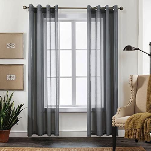 CUCRAF Transparente Gardinen mit Ösen für Wohnzimmer & Schlafzimmer, H260 x B140cm 2er Set, Transluzente Vorhänge Grau in Leinenoptik - Pflegeleicht und Knitterfrei