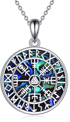 YAFEINI Wikinger Kompass Kette Nordische Wikinger Amulett Halskette Vegvisir Rune Talisman Anhänger Wikinger Schmuck Geschenke für Männer Damen