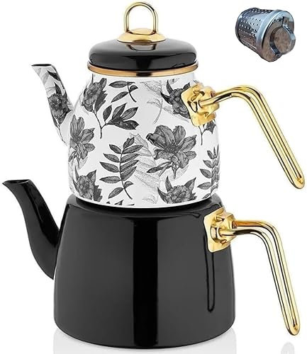 Théière turque vintage pour cuisinière, infuseur décoratif en émail pour fête, tasses, verres, motif floral, adultes, passoire Samovar, feuilles mobiles, décoration en émail