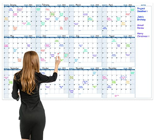 Large Dry Erase Calendar for Wall – Yearly Wall Calendar Dry Erase, 37 x 57.9, 12-Month Undated Blank Calendar Planner, Reusable Laminated Task Organizer with Note, Great for Office, Classroom, Home