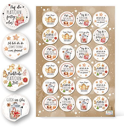 96 Weihnachtssticker Weihnachten Sprüche Aufkleber für Geschenke Plätzchen Pralinen rund 4 cm Premium Made in Germany Logbuch-Verlag