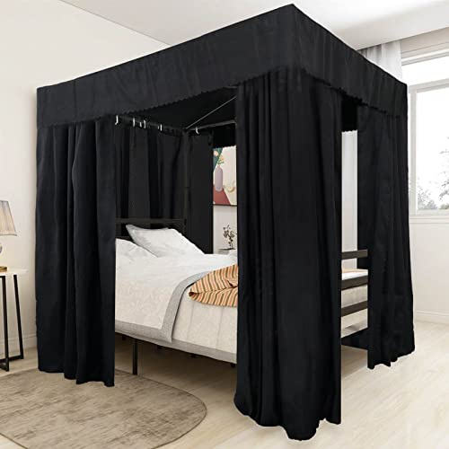 Kmhesvi Schwarze Betthimmel-Vorhänge – 4 Eckpfosten, Bettvorhänge, Betthimmel-Vorhänge für Erwachsene und Mädchen, Schlafzimmer, Dekoration (Schwarz, Doppelbett) | Verdunkelungsvorhang für Betthimmel, für Erwachsene, Mädchen, Schlafzimmer, Dekoration