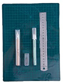 A5 Handwerk Schneidematte Set, Schneideschablonen Messer Set mit Schneidematte, Lineal und Universalmesser, DIY Basteln Werkzeugset für Modellbau, Basteln, Nähen (Grün)