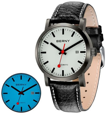 BERNY Classic Automatic Watch for Men Mechanical Self Wind Wristwatch Stainless Steel Strap 5ATM Waterproof Luminous