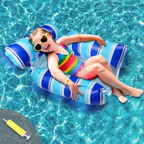 Bouee Piscine Enfants, Hamac Flottant Matelas Piscine Gonflable Siege Piscine Transat (Bleu foncé + Bleu Clair)