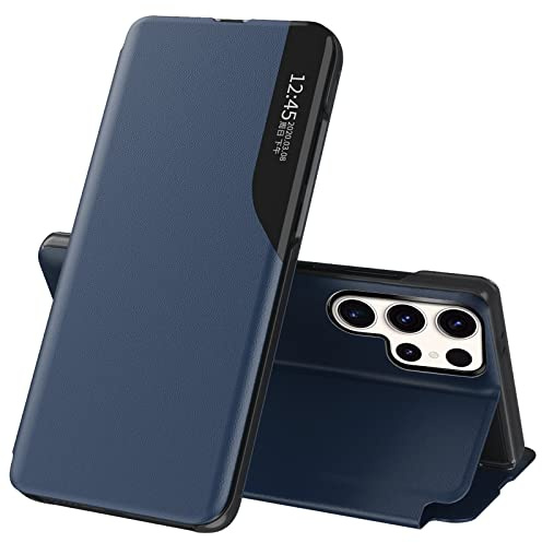 Handyhülle für Samsung Galaxy S23 Ultra Hülle Clear View Klappbar Leder Schutzhülle Galaxy S23 Ultra Hülle mit Ständer 360 ​​​​Stoßfest Und Kratzfest Klapphülle für Samsung S23 Ultra Case (Blau)