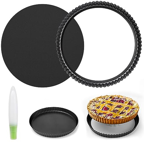 Tarteform mit Hebeboden, Springform 28 Cm Rund Obstkuchenform Tarteform 28 cm Backform Rund Wellenrand, Sicherheit Antihaftbeschichtung Quiche Backform für Schokoladentorten Quichesmuffins