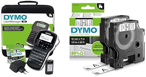DYMO LabelManager 280 Tragbares Beschriftungsgerät im Koffer & Original D1-Etikettenband | schwarz auf weiß | 12 mm x 7 m