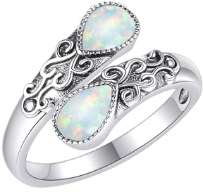 CUPENDA Moonstone Ring for Women Sterling Silver Rainbow Adjustable Band Open Rings Victorian Jewelry Gifts for Girls