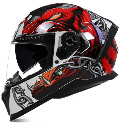 RUYICZB Casque Modulaire Intégré Rabattable Casque De Moto Intégral Approuvé par Le Dot Moto Cyclomoteur Casque De Course De Vélo De Rue, Hommes Et Femmes,F,S