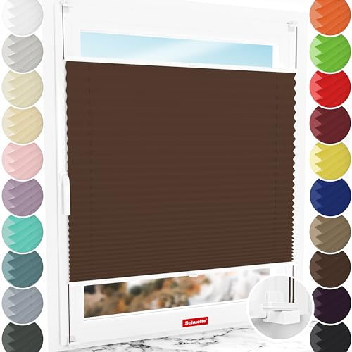 Schuette® Plissee ohne Bohren ● Thermo Kollektion: Toffee (Dunkelbraun) ● 105x80cm (Breite x Höhe) ● Suprafix Faltrollo X Klemmfix Rollo ● Blitzschnelle Montage inkl. Video