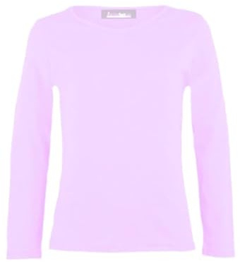 Girls Plain Tops Long Sleeve Basic Stretch Round Neck T-Shirt School tee Top 5-14 Years