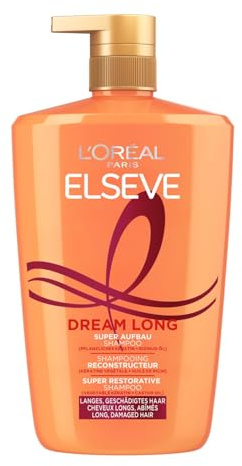 L'Oréal Paris - Shampooing Reconstructeur - Pour Cheveux Long et Abîmés - Enrichi en Kératine Végétale et Huile de Ricin - Elseve Dream Long - 1L