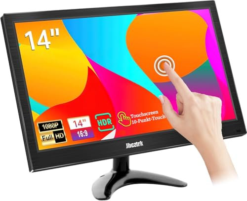 Jhcztrk 14 Zoll Touchscreen Tragbarer Monitor HDR Portable Monitor mit HDMI USB C, IPS Bildschirm HDR, 400cd/m² FHD 1080P 99% sRGB für Laptop Mac Xbox PS4/5 Switch Externes Display