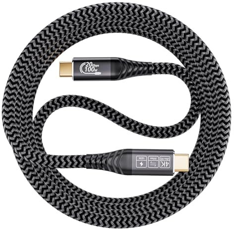 EUDOBEL 20Gbps USB C Kabel 4m, USB C auf USB C Videokabel 4K@144Hz 5K@60Hz, PD 3.0 100W 20V/5A, USBC 3.2 Gen2 Datenkabel für Thunderbolt 4, Thunderbolt 3, iPhone 16/15 MacBook, Switch, VR, SSD
