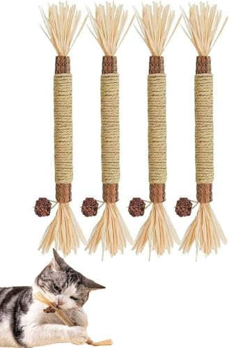 KGDUYC 4 bastoncini di erba gatta,bastoncino da masticare per gatti per cura dentale e alito fresco. Giocattolo interattivo per gatti, ideale per masticare e divertimento