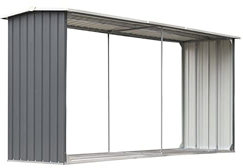 Gecheer Legnaia per Esterno in Acciaio Zincato 330x92x144/153 cm Grigio con Struttura Stabile e Tetto Inclinato for Giardino e a Legna