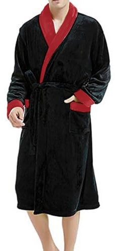 Caxndycing Bademantel Herren Morgenmantel für Männer Winter Warm Lang Flauschig Bademäntel Langer Collar Bathrobe Soft Warm Loungewear Gummizug Männer Saunamantel
