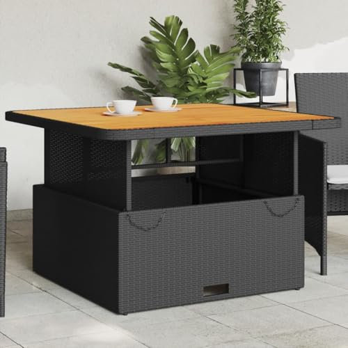 Juroupi Gartentisch Terrassentisch Wetterfest Lounge Tisch Outdoor BalkonhäNgetisch Schwarz 110x110x71 cm Poly Rattan und Akazienholz