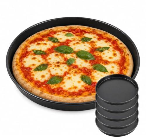 PALUPLUS 6 Teglie Pizza Tonde in Lamiera Blu, Diametro 32 cm e Altezza 2,5 cm, Bordo Basso, Resistente fino a 250°C, per Pizze e Focacce, Made in Italy -3225F
