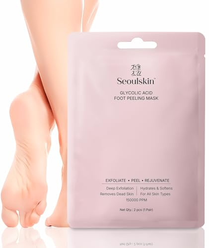 SeoulSkin Mascarilla exfoliante coreana con ácido glicólico, exfoliante y exfoliante, exfoliación profunda con ácido glicólico, elimina la piel muerta, libre de crueldad, máscara exfoliante para pies