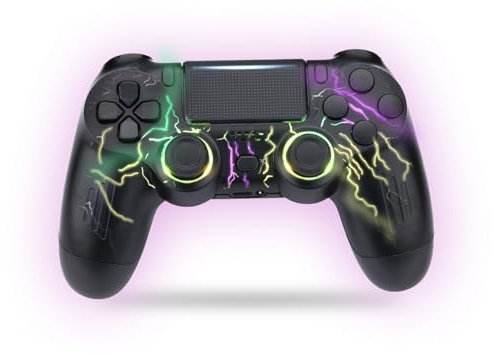 NK Controller für PS4 / PC/Android - Wireless Controller mit Dualshock, 6-Achsen-Funktion, 7 RGB-LED-Lichtmodi, Touchpad, Kopfhöreranschluss, Ladekabel inklusive - Farbe Schwarz