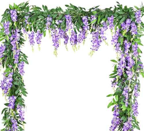 WENJION Künstliche Wisteria Blumengirlande 2 Stück, Plastikblumen Hängepflanze Lila, Deko Blumenranke Für Hochzeit Garten Balkon Party Tischdeko Blumen Für Wand Fenster Decke Raum Dekoration