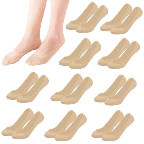 KEYRI 10 par strumpor ballerina strumpor dam, osynliga sneakers strumpor No Show halvstrumpor halkfria sneakerstrumpor fotstrumpor för ballerinaskor, en storlek, 10 hudfärger, 34-42