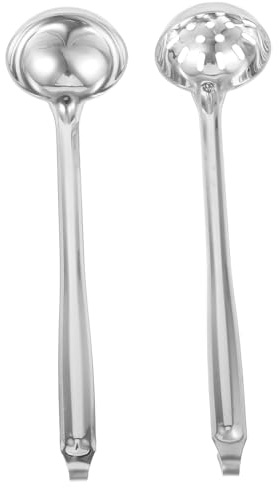 JECOMPRIS 2 Pezzi Cucchiaio Acciaio Inossidabile con Gancio Utensili per Cucina per e Salse Comfort Ergonomico per Hot Pot e Servizio