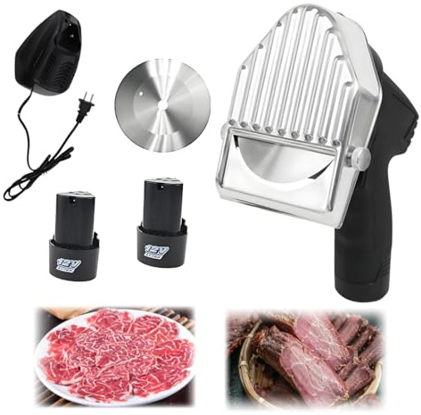 COAKUE Coltello da Taglio Elettrico Professionale,Coltello Elettrico per Kebab,Contiene 2 Lama di Diametro 12 cm, Spessore di Taglio da 0 a 8 mm, Acciaio Inossidabile Wireless