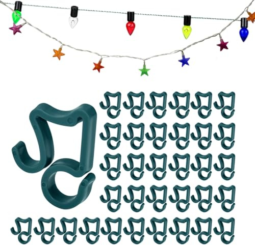 BUENTYA Gutter Hooks,100 Piece Gutter Clips for Lights,Plastic Light Gutter Hang Clips Cute Shape Outdoor Hang Hooks for Christmas Xmas Party Decoration Hanging Outside String Lights (Green)