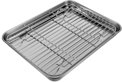 WEKAMOS 2 Piezas Bandeja de Acero Inoxidable para Hornear con Rejilla Extraíble Juego de Resistente y para Lavavajillas para Horno y Repostería