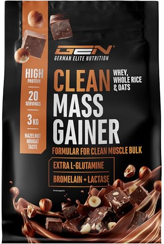 GEN GERMAN ELITE NUTRITION Clean Weight Gainer - 3 kg | Saveur Hazelnut Nougat - Pour la Prise de Masse et de Poids - Glucides & Protéines - Végétarien