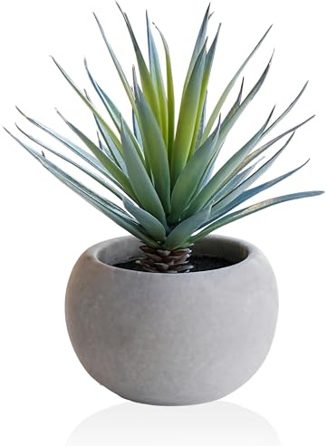 Jahe Fake Plants Agave, 7.87”Home Decoration Artificial Plants, Small Artificial Plant in Cement Pot, Plant for Office Desk Bathroom Livingroom Dorm Decor Shelf Decor, Table Centerpieces, Set of 1