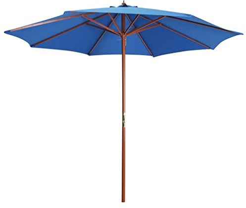 Mokuyary Parasol avec mât en Bois 300x258 cm Bleu, Parasol de Extérieur pour Terrasse, Piscine, Plage, Restaurants, Balcon