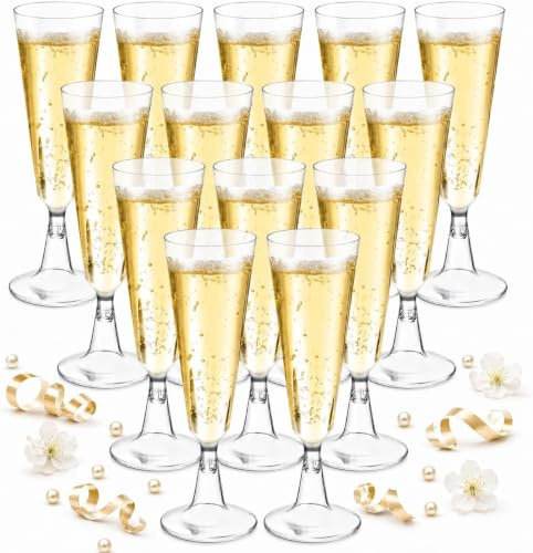 Huanmin Set di 30 bicchieri da spumante in plastica, set di bicchieri da champagne riutilizzabili, bicchieri da champagne da 160 ml, bicchieri trasparenti in plastica per matrimonio, compleanno, festa
