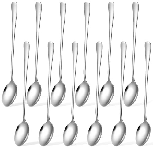 HJZHII 12 Stück Lange Latte Macchiato Löffel Set, Edelstahl Lange Teelöffel Stiel Dessertlöffel Kaffeelöffel Lang Eislöffel für Eiskaffee Tee Milchshakes Eisbecher Cocktails Dessert, Spülmaschinenfest