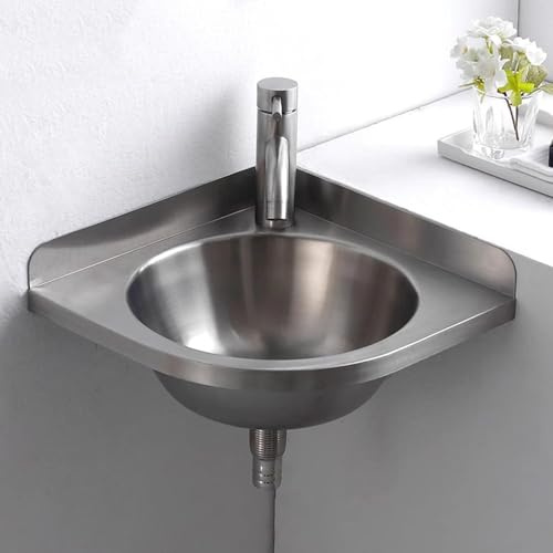 Edelstahl-Einzelbecken-Spüle, Wandmontage, dreieckiges Eckwaschbecken, kleines Utility-Handwasch-Bar Waschbecken für Restaurants, Geschäfte, Bars, Zuhause
