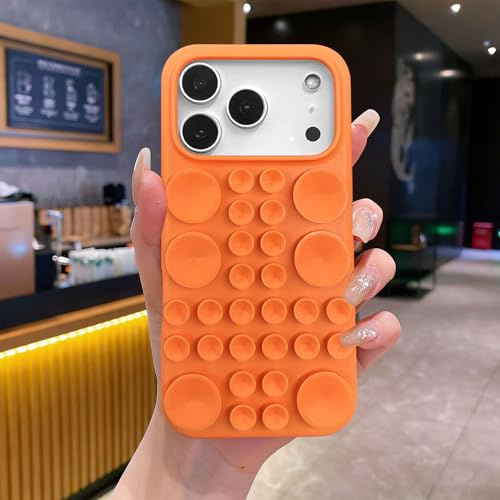Dawnieee Custodia per iPhone 17 Pro, in silicone con ventosa, da donna, morbida, antiurto, con fodera in microfibra, per iPhone 17 Pro, arancione